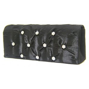 Evening Bag - 12 PCS - Satin Embellished w/ Flower Rhinestones - Black - BG-38044BK